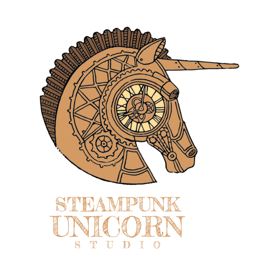 An illustrated clockwork unicorn head.