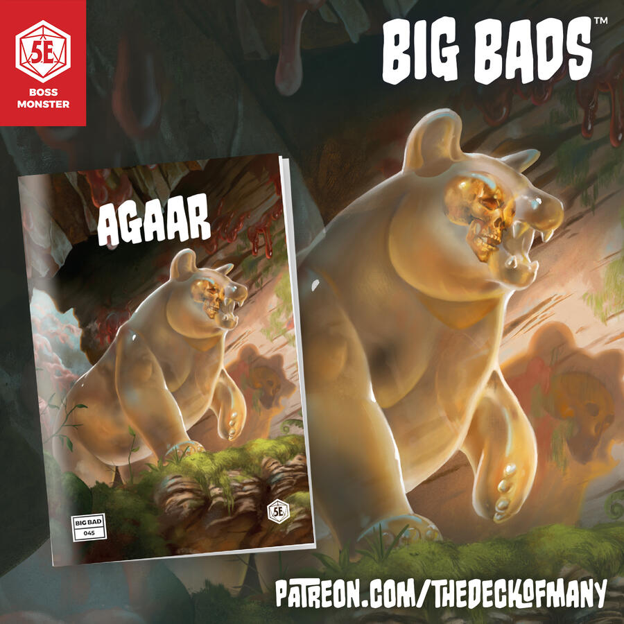 A pale yellow gelatinous bear with an amber skull in its head.