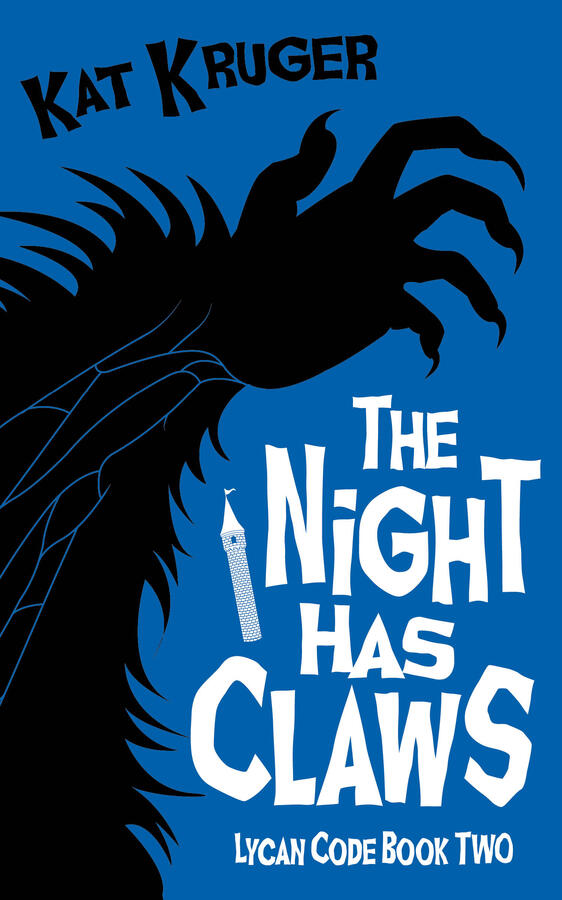 Blue book cover with the black illustration of a werewolf arm and claws.